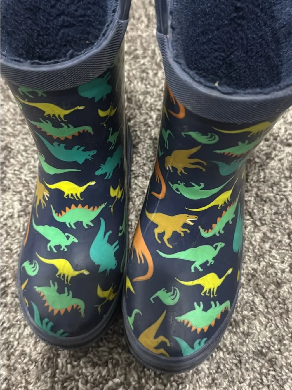 Kids Navy Dinosaur Rain Boots